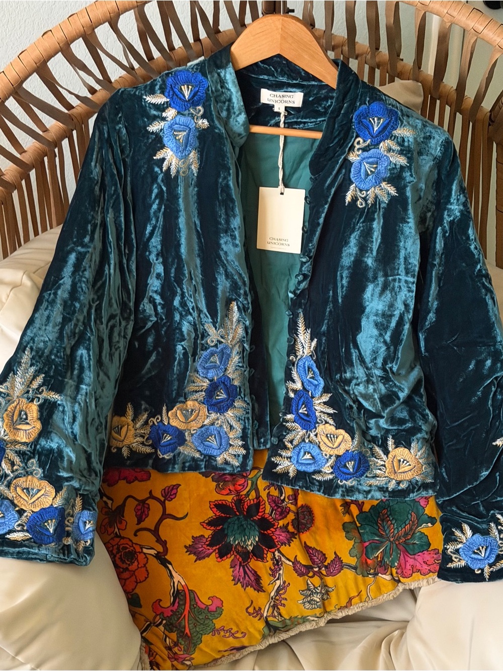 Chasing Unicorns 'Riders On The Storm' Velvet Jacket - Emerald - Small - NWT - Picture 11 of 16